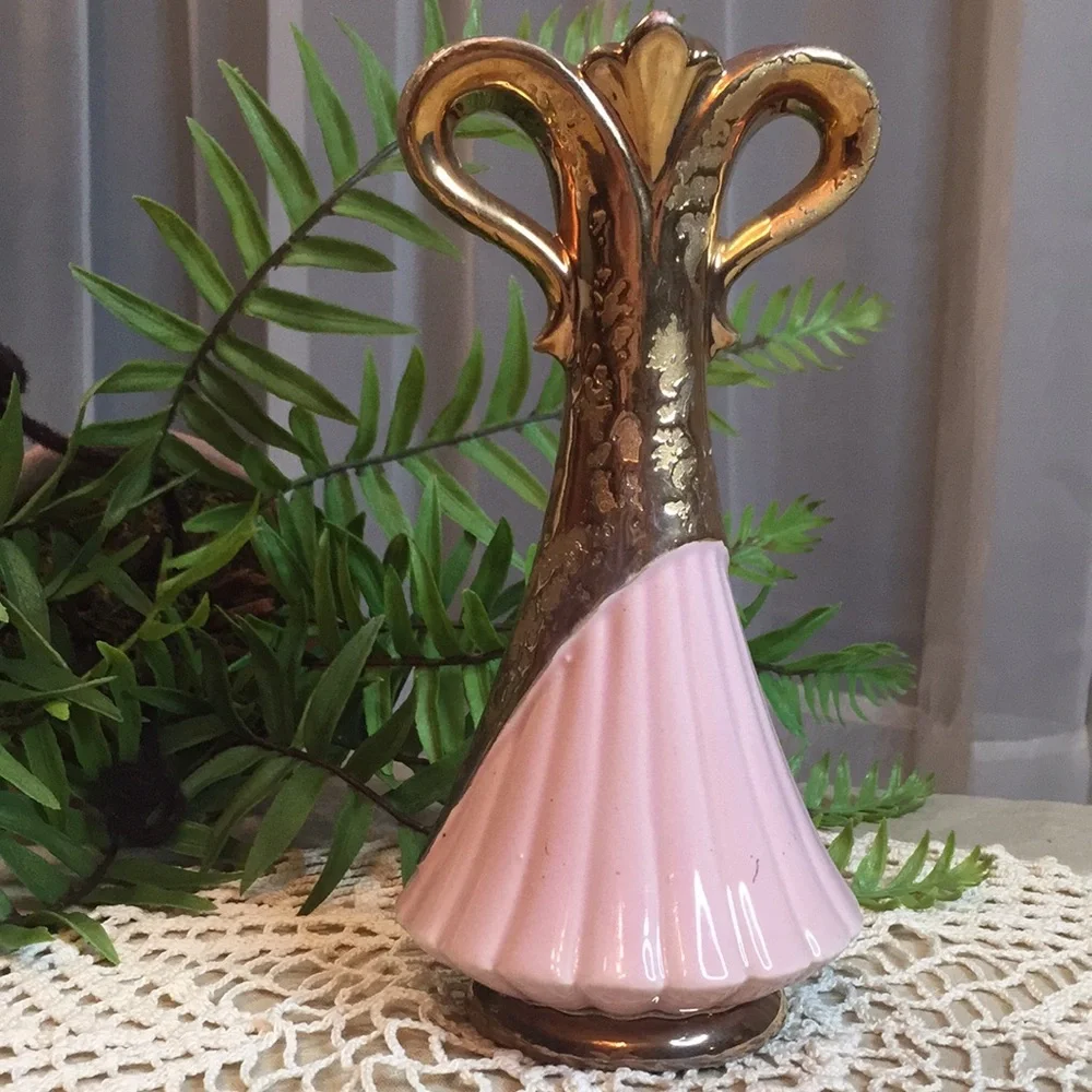 Vintage MCM Savoy Weeping Gold Pink Vase